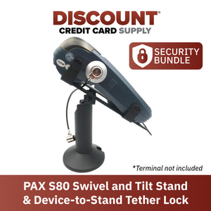PAX S80 Swivel and Tilt Terminal Stand and Device to Stand Security Tether Lock, Two Keys 8" (Black) - DCCSUPPLY.COM