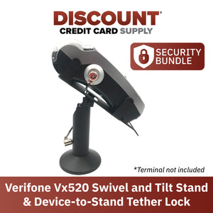 Verifone Vx520 Black Swivel and Tilt Terminal Stand with Device to Stand Security Tether Lock, Two Keys 8" (Black) - DCCSUPPLY.COM