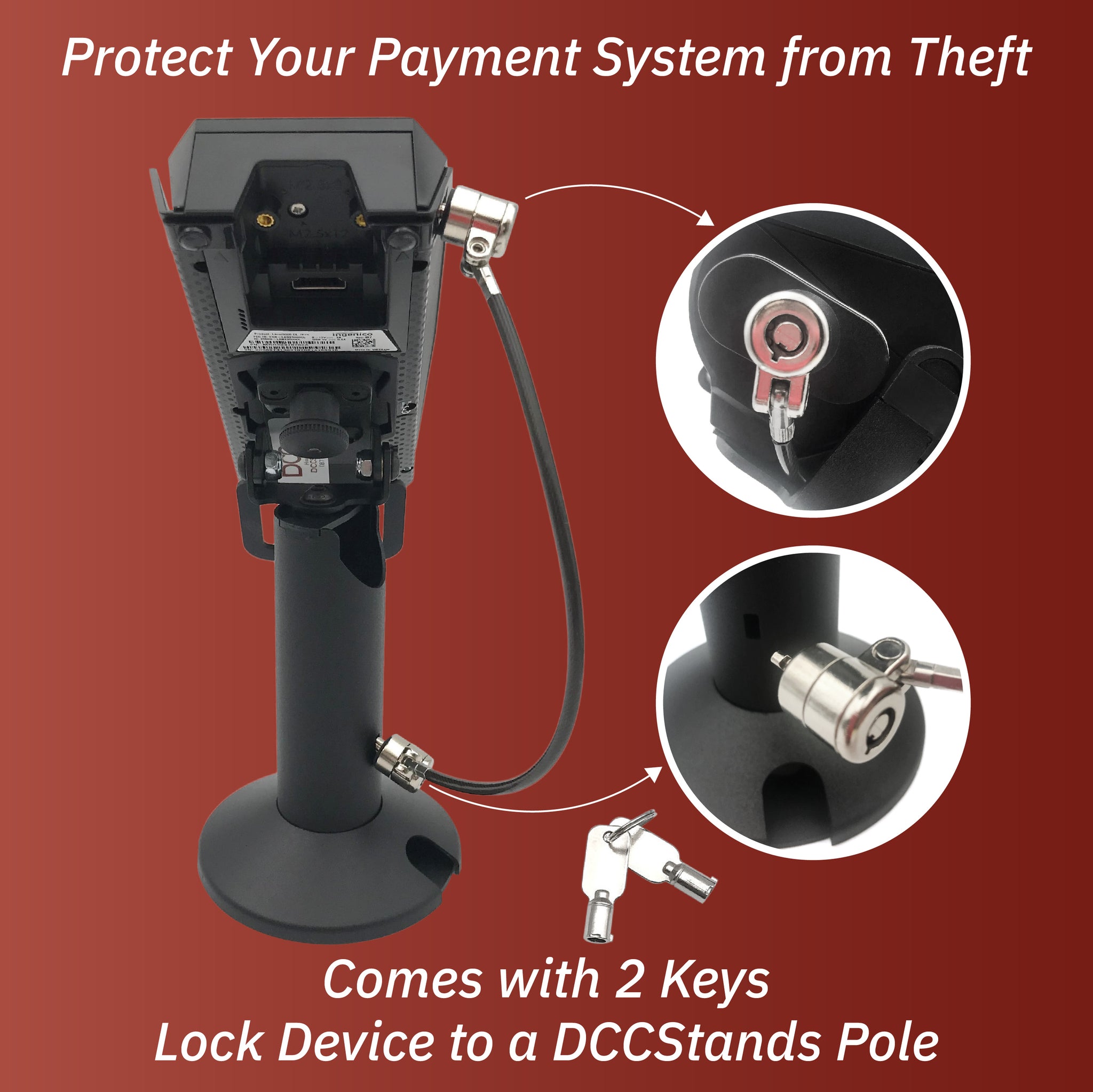 DCCStands Freestanding Swivel & Tilt Stand For Ingenico Card Terminals - 7" Pole With Round Base For Lane/3000/5000/7000/8000