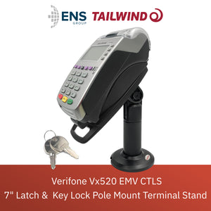 Verifone Vx520 EMV CTLS 7" Key Locking Pole Mount Terminal Stand- Slim Design