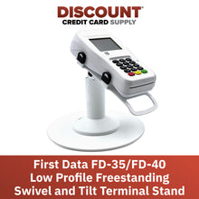 Load image into Gallery viewer, First Data FD35 &amp; FD40 Low Swivel and Tilt Freestanding Stand with Round Plate (White)
