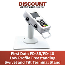 Load image into Gallery viewer, First Data FD35 / First Data FD40 Low Freestanding Swivel and Tilt Stand with Square Plate (White)
