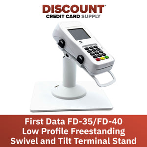 First Data FD35 / First Data FD40 Low Freestanding Swivel and Tilt Stand with Square Plate (White)