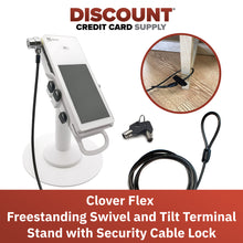 Load image into Gallery viewer, Clover Flex Freestanding Swivel and Tilt Stand with Round Plate, Device to Counter Tether Lock (White) for C401U POS
