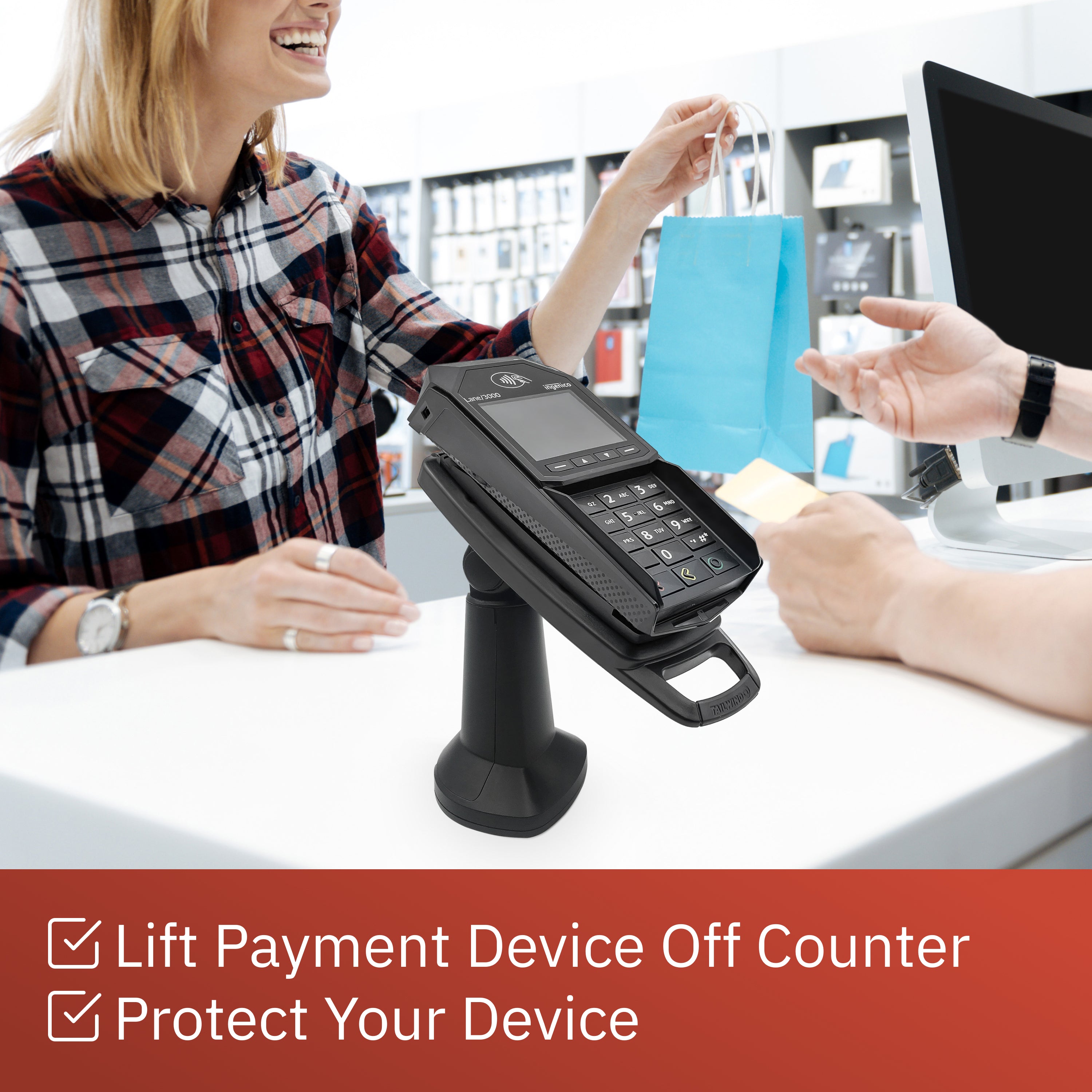 Ingenico Lane 3000 / 7000 / 8000 7" Key Locking Pole Mount Stand