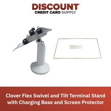Load image into Gallery viewer, Clover Flex Screw Mounted Swivel and Tilt Metal Stand with Charging Base and Screen Protector Bundle - DCCSUPPLY.COM
